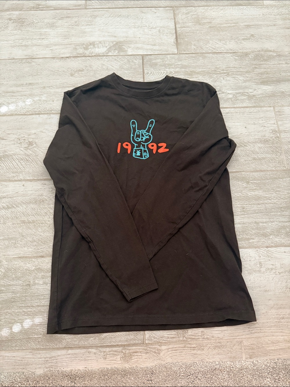 Dutch Bros brown Graphic Long Sleeve Tee with Teal & Red Print